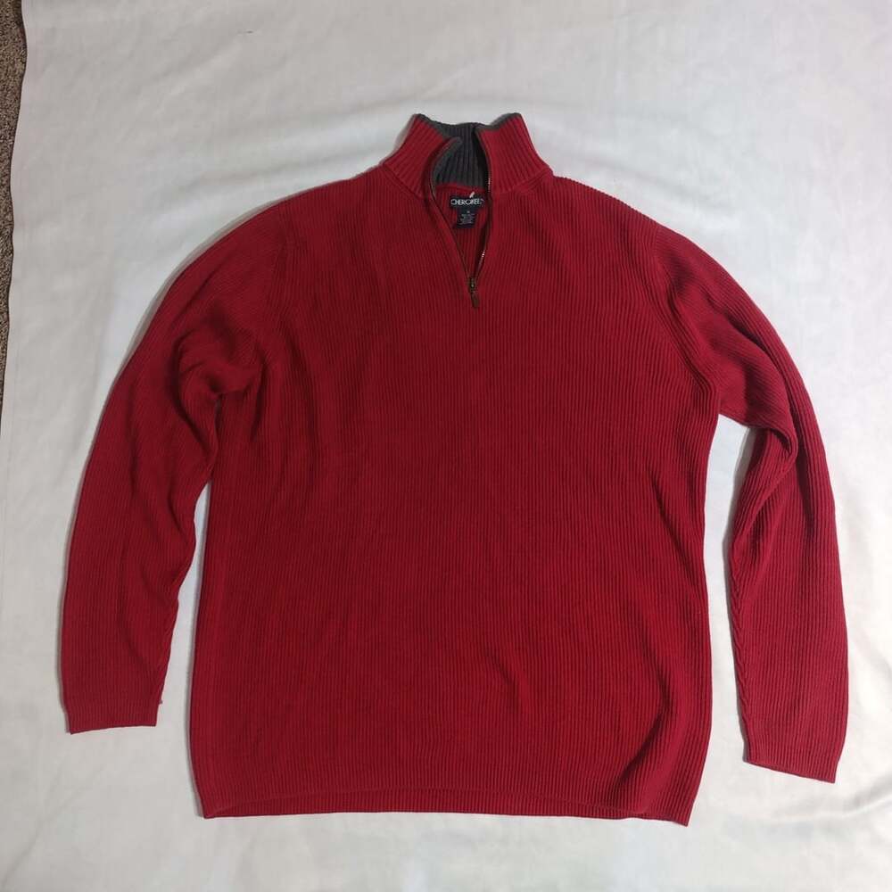 Cherokee Quarter Zip Ribbed Sweater Size XL Red Cotton